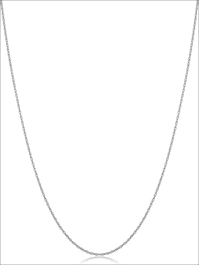 10k White Gold Rope Chain Necklace, Lightweight Thin Polished